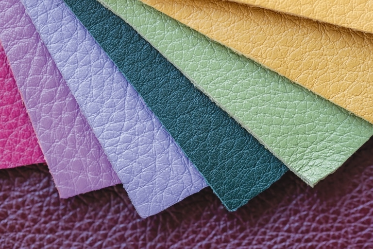 Colorful samples of genuine leather